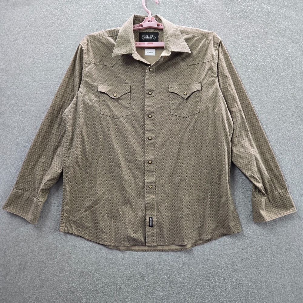 VINTAGE Rodeo Carte Men Button Up Shirt 2XL Brown Western Pearl Snap Y2K